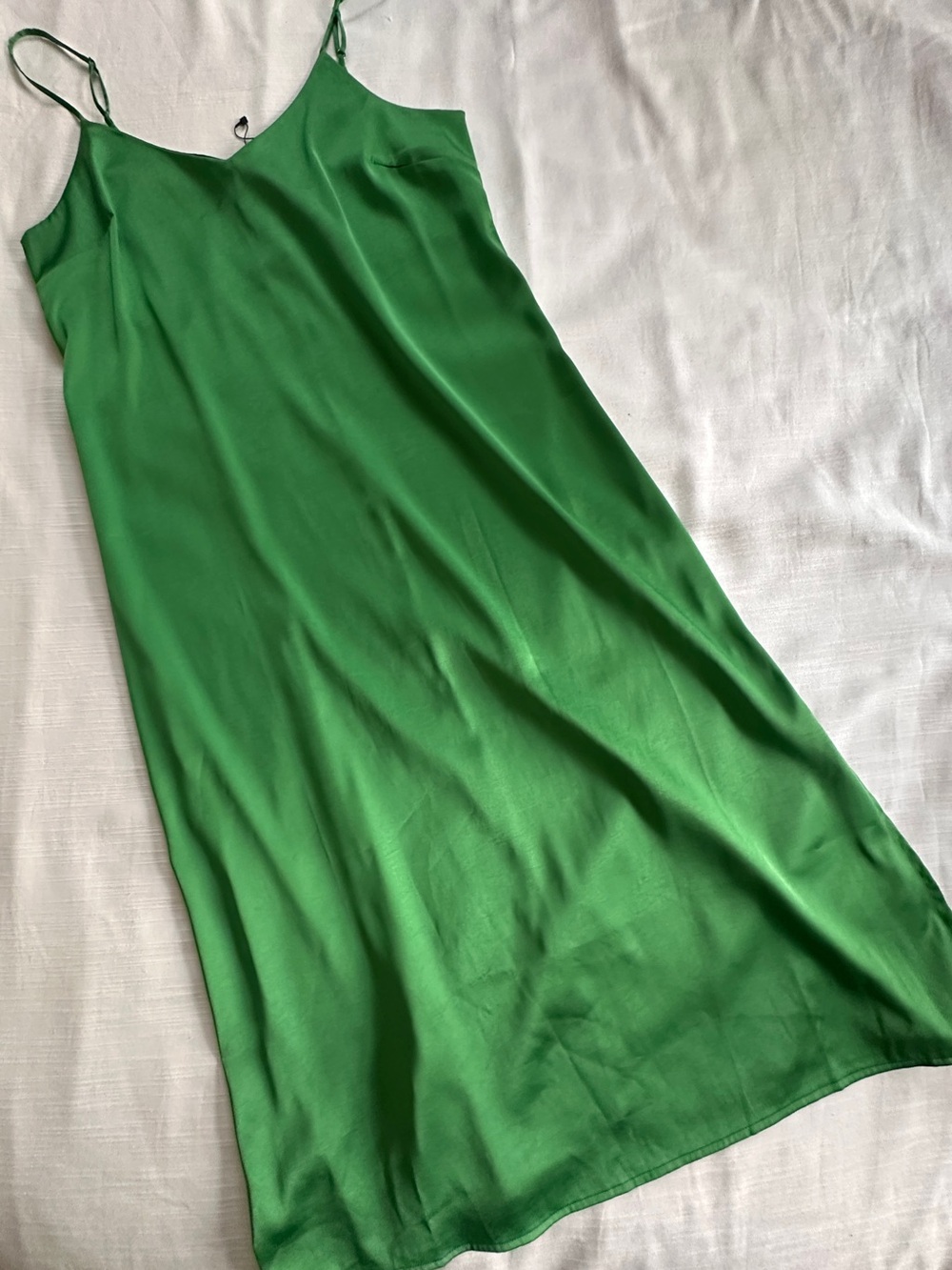 THE DROP Emerald Green Satin Slip Midi Dress | M